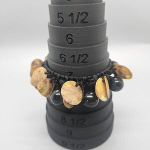 Macrame Beaded Bracelet Black Onyx Mother of Pearl Shell Adjustable Women's